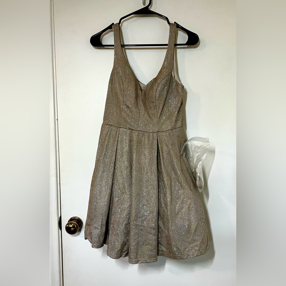 B Smart Glittery Gold Skater Dress Size S
